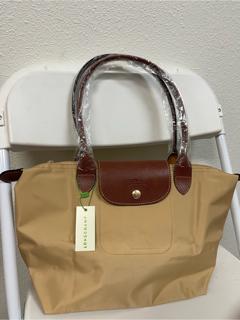 Longchamp Tan and Brown Le Pliage Tote Size Medium NWT